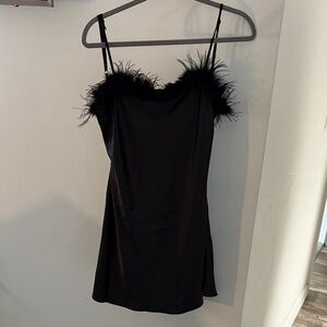 Elegant Black Feather-Trim Mini Dress